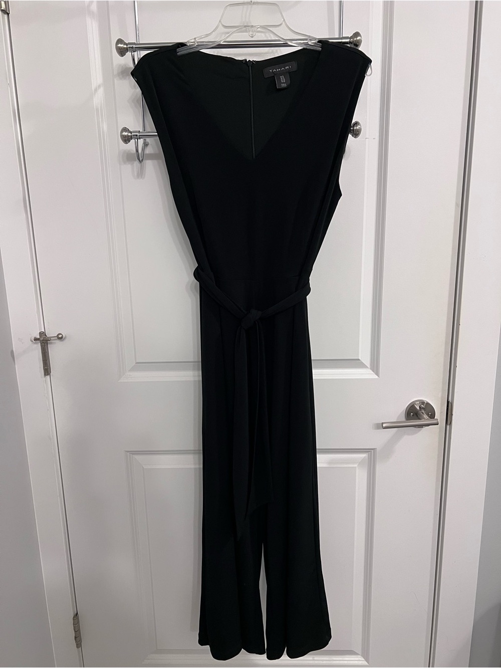 Tahari Black V-Neck Sleeveless Tie-Waist Jumpsuit